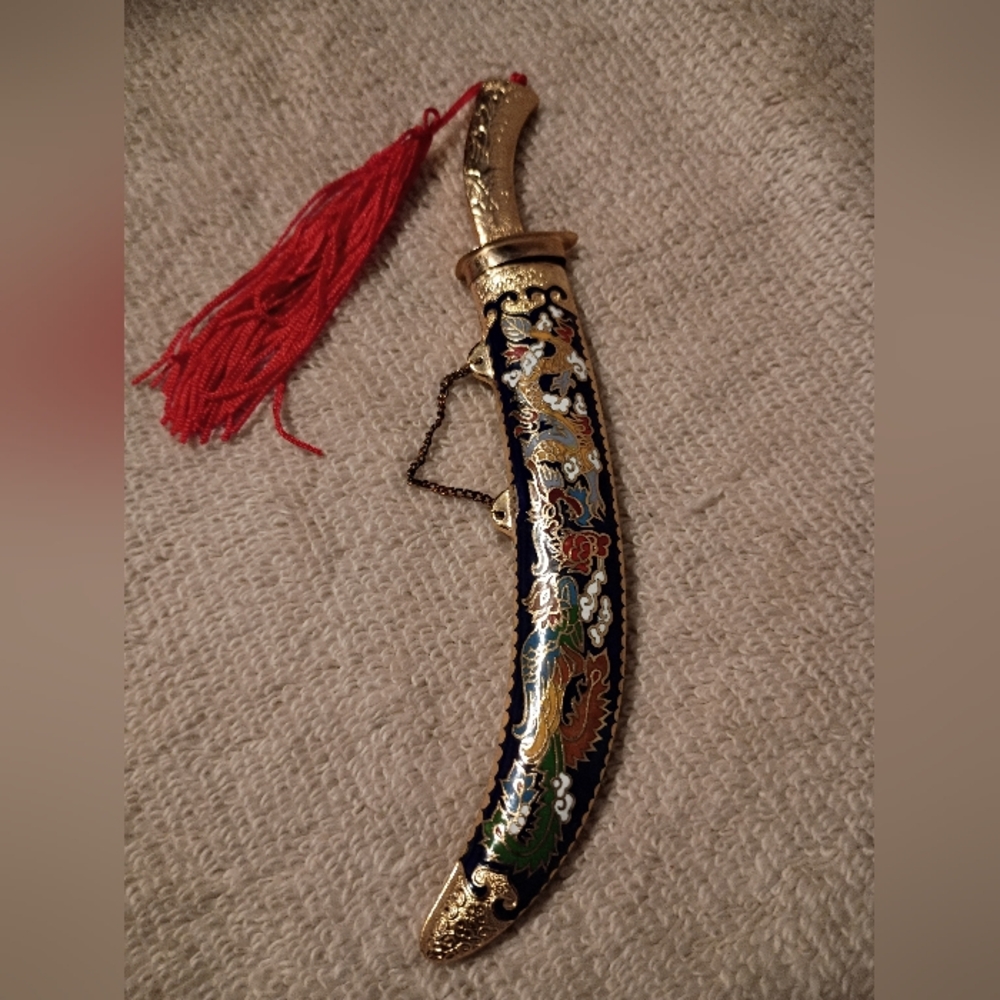 Vintage Chinese Dragon Cloisonne' Sword & Scabbard Letter Opener. - Picture 3 of 10